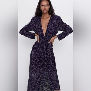 Zara Purple Sheath Dress with Plunge Neckline and Long Sleeves